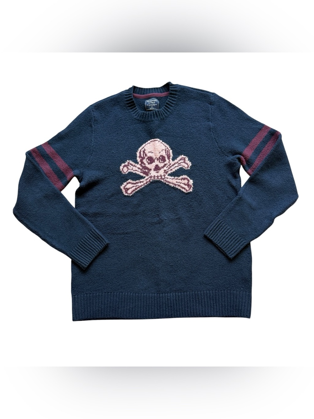 Abercrombie & Fitch M Y2K Skull Sweater 2000s Archive Emo Grunge Varsity Knit